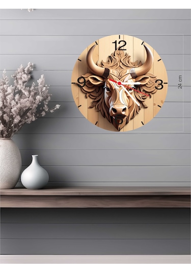 24x24 Cm 3d Görünümlü Ahşap Duvar Saati V3