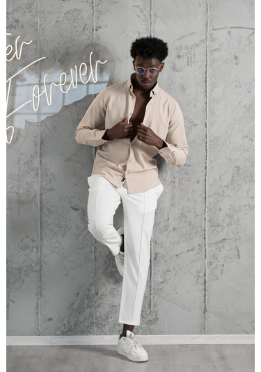 Advante Armürlü Likralı Yaka Düğmeli Slimfit Yazlık Gofre Kumaş Gömlek Kahve