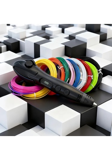 Elmpaly Siyah 3d Kalem, 12 Renk Pla, Şablon Defteri,  Kutusu, Usb Kablo