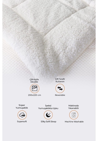 Ultra Yumuşak Çift Taraflı Wellsoft Peluş Yorgan Çift Kişilik Yıkanabilir 200x220 Cm Krem Krem