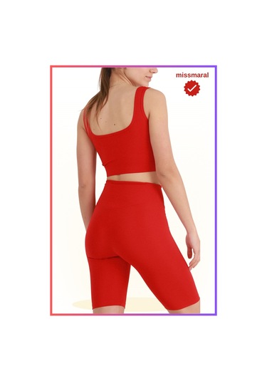 Kadın Yüksek Bel Toparlayıcı Tayt Kısa Spor Şort Deniz Havuz Spor Biker Shorts Kırmızı 1070 Kırmızı