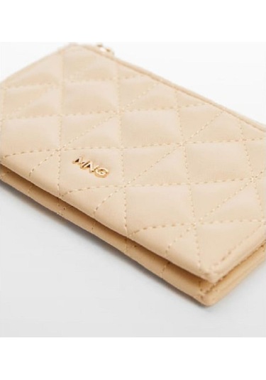 Logolu Kapitone Cüzdan Krem