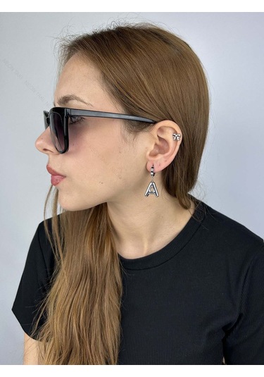 A Harfi, Balon Formlu, Paslanmaz Çelik Küpe 288, Gümüş Renk Gümüş