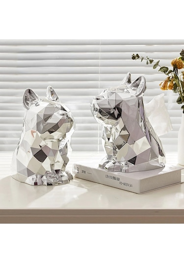 Gümüş-ışık Lüks Doku Kutuları Plastik Peçete Tutucu Fransız Bulldog Heykel Basit Gözlük Tutucular Ev Dekoratif Masa Düzenleyici