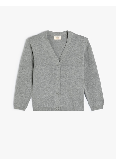 Koton Basic Hırka V Yaka Düğme Kapamalı Pamuklu Gri 5wkb90009tt Gri