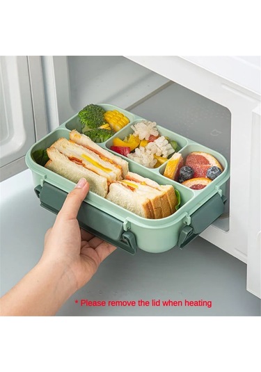 Xurunkeji Taşınabilir Izgara Bölmeli Öğle Yemeği Kutusu Öğrenci Ofisi Çatal Ve Kaşıklı Bento Kutusu Mikrodalga Gıda Saklama Kabı A Yeşil