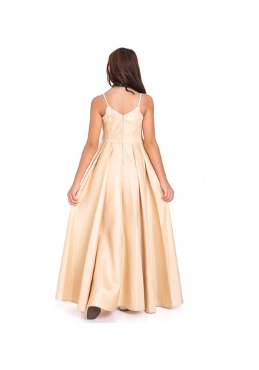 Askılı Saten Genç Kız Abiye Elbise Krem