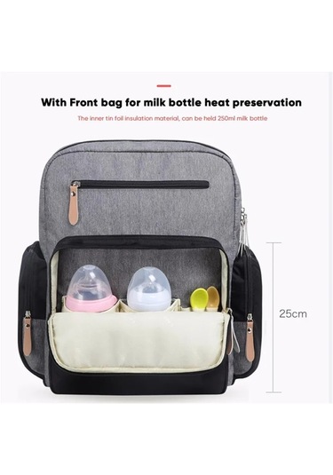 Jialan Anne Bebek Bezi Çantaları Landuo Anne Büyük Kapasiteli Siyah - Gri