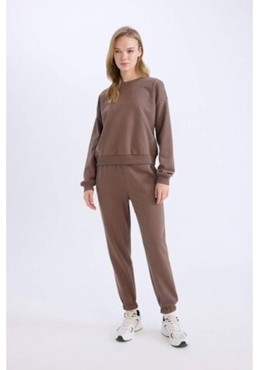 Defacto Regular Fit 2li Takım Kalın Bisiklet Yaka Sweatshirt Esnek Belli Jogger Eşofman Altı D8022axnsbn66 Kahve