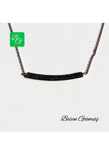 Oniks Taşlı Yay Kolye Rose - Gold -  Gümüş