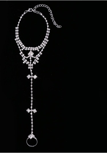 Suntek Köpüklü Kristal Rhinestone Gelin Halhal Toe Ring Plaj Gümüş