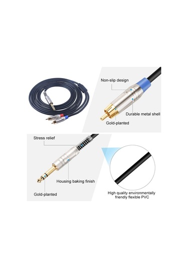 Sones 6,35 Mm Erkek - Çift Rca Erkek Ses Kablosu, Kablo Uzunluğu: 1,8 M