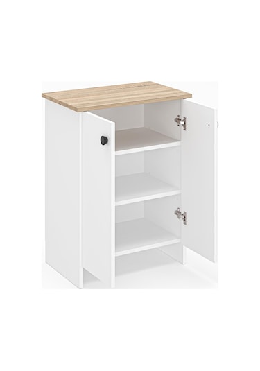 Dorta Mutfak Dolabı 2 Kapaklı 3 Raflı Kahve Köşesi Kiler Dolabı Beyaz Meşe Beyaz - Meşe