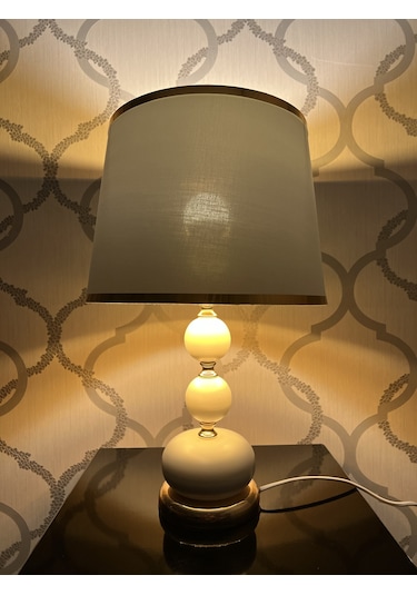 Beyaz-gold Dekorlu Metal Abajur 48 X 30 Cm Diğer