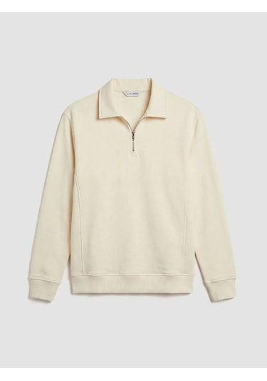 Lc Waikiki Ekru Fermuarlı Polo Yaka Erkek Sweatshirt