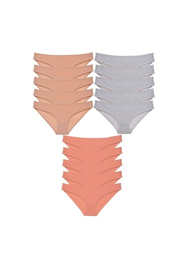 15 adet Süper Eko Set Likralı Kadın Slip Külot Ten Gri Pudra RYL-EKO15018 Gri