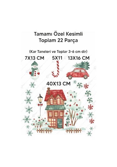 MSticker Yılbaşı Karlı Ev Ağaçlar Yeni Yıl Süsleri Çocuk  Bebek Odası Sticker Seti