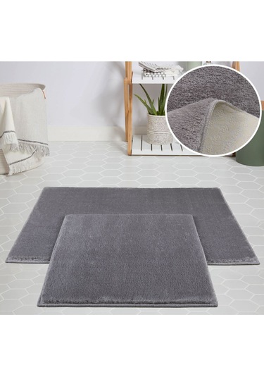 My Evilla Modern Dekoratif Halı Jel Kaymaz Taban Peluş Açık Gri Antrasit