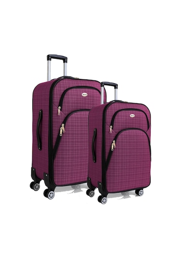 Gedox Büyük Ve Kabin Boy Valiz Seti 4 Teker Kumaş Valiz Mor 1081