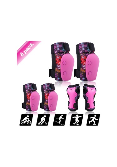 Geeksen Kız Çocukları İçin Pembe Spor Koruyucu Seti Dirsek, Diz, Bilek Koruyucuları M Beden 8-12 Yaş - Bisiklet, Kaykay, Scooter İçin Tüm Yönlü Koruma Pembe
