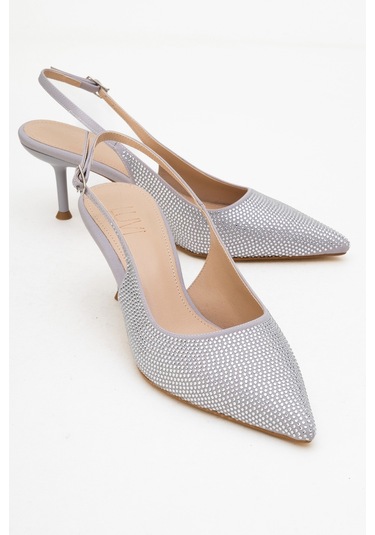 Novs Gümüş Taşlı Kadın İnce Topuklu Abiye Ayakkabı Gümüş