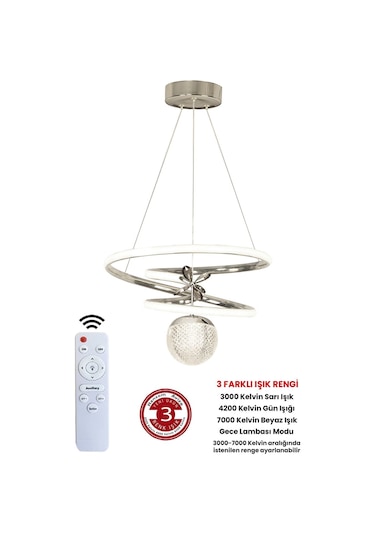 Ransom 3 Renk Toplu Kumandalı Krom Gümüş Dimmerli Led Avize Galaksi Ledli Avize Gri