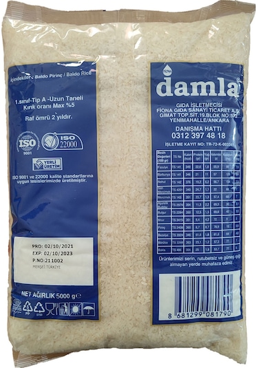 Damla Fiona Baldo Pirinç 5 KG