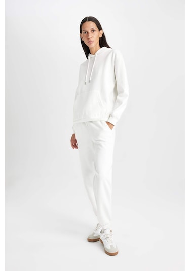 Defacto Beli Paçası Lastikli Bağcıklı Cepli Kalın Jogger Eşofman Altı V2700AZ24WNER105 Ekru