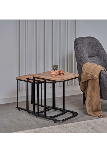 Sehpol Vera Demonte Zigon Sehpa Tekerlekli 3 Lü Siyah Atlantik Çam