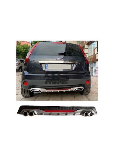 Ford Fiesta 2003-2008 Difüzör Arka Tampon Eki 4 Egzoz Çıkışlı Gri Reflektörlü