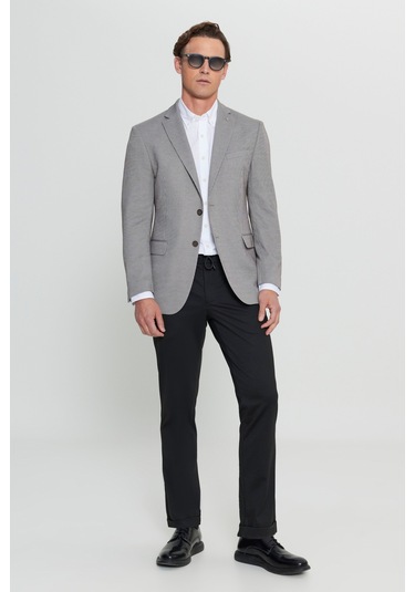 Erkek Vızon 360 Her Yöne Esneyen Slim Fit Dar Kesim Çizgili Kapak Cepli Blazer Ceket Vizon