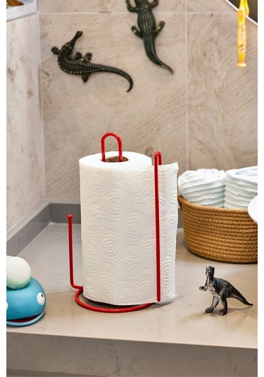 4'lü Kırmızı Servis Sunum Seti, Peçetelik, Kağıt Havluluk, Kare Ekmeklik, Nihale - Metal