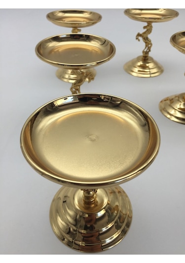 6'lı Gold Atlı Lokumluk, Çay Ve Kahve Yanı Sunumluk, Şekerlik
