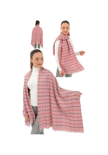 1 Adet Kadın Büyük Bedene Uygun Yumuşak Dokulu Kışlık Desenli Atkı Omuz Şalı Pembe - Kırmızı