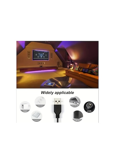 5 Metre Usb Rgb Telefon Kontrollü Mutfak Dolabı Tv Arkası Animasyonlu Şerit Led Parti Amber - Beyaz - Mavi