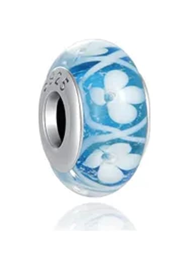 Fubena Mavi Çiçekli Murano Charm Gümüş