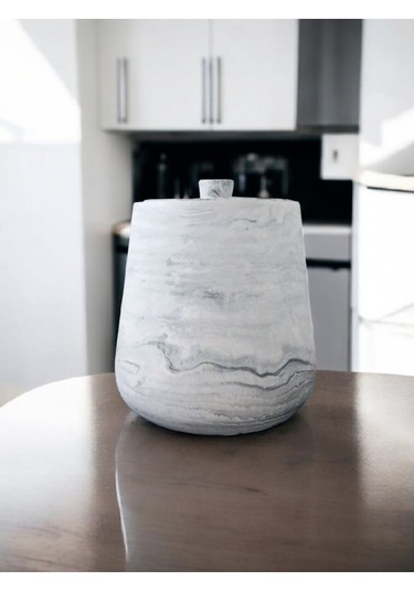 2 Parça Beton Çöp Kovası Banyo Mutfak Tuvalet Wc 18 Cm 4 Litre Kapaklı Kutu Gri