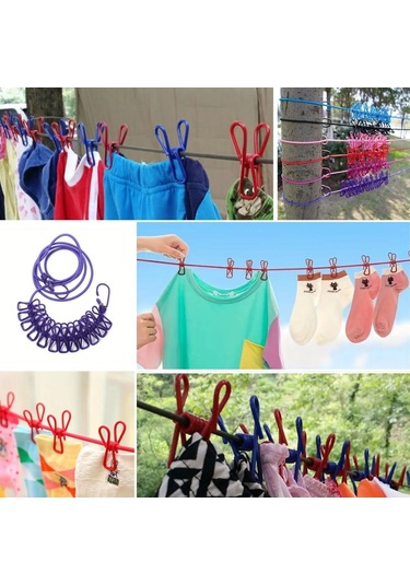 Buffer Çamaşır İpi 12 Mandallı Klipsli Lastikli Çamaşır Mandallar