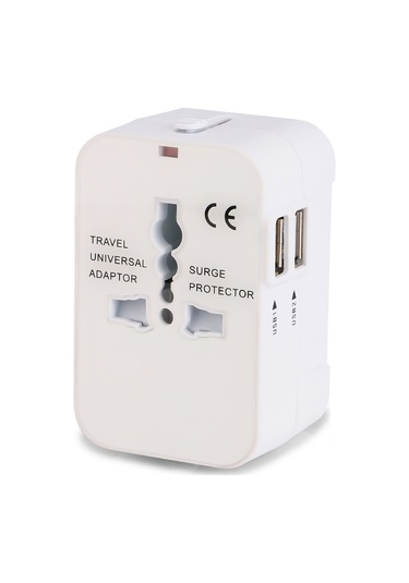 Symbee Evrensel Seyahat Şarj Adaptörü, Çift Usb Girişli 5v 2.1a , 110v-250v, Beyaz, Abs+pc Malzeme