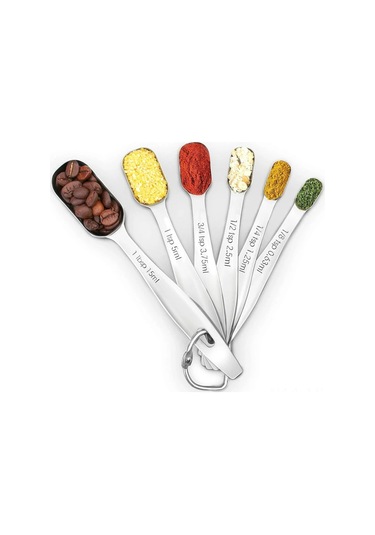 Moveevo 6 Parça Ergonomik 18/8 Çelik Ölçme Kaşığı Seti, Tam Boyutlar, D Ring İle Düzenlenebilir, Yıkama Makinesine Uygun, Mutfak Gereci Diğer