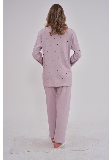 Mecit 6151 Bayan Lila Boydan Düğmeli Büyük Beden Pijama Takımı Lila