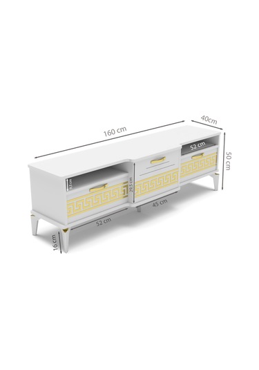 Tv Sehpası Tv Ünitesi Vera Atlantik Çam Antrasit Gold Çizgili 5050 Çok Renkli