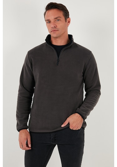 Buratti Slim Fit Yarım Fermuarlı Dik Yaka Erkek Polar 5906003 Füme