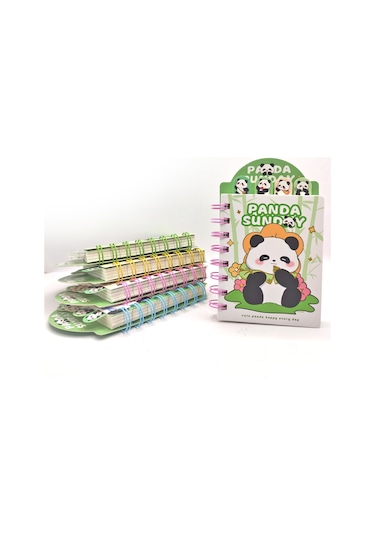 Sevimli Panda Ayraçlı Mini Not Defteri 9x14,5 Cm - Şirin Panda Yeşil