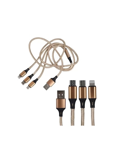Pm-2368 Micro Usb - Type-c - Lightning Şarj Data Kablosu 2.1 Amper 110cm Örgülü