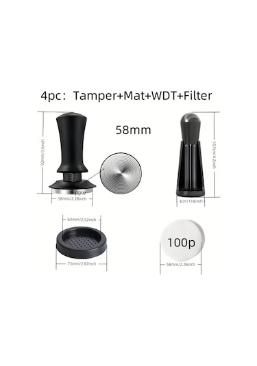Topshop1 Munden's 58mm 4 Adet Sıkıştırıcı Mat Wdt Filtre Paslanmaz Çelik Espresso Karıştırıcı 13 61kg Ev Baristaları İçin Dayanıklı Aksesuar Ahşap