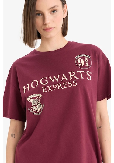 Defacto Coool Harry Potter Oversize Geniş Kalıp Sırt Baskılı Kısa Kollu Tişört E9850ax25aubr98 Bordo