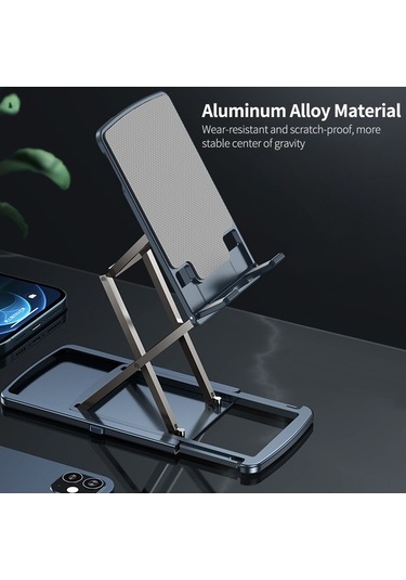 Novahub Moderne Ayarlanabilir Alüminyum Telefon Tablet Standı - Katlanabilir, Taşınabilir, Gümüş/mavi, 11.7x7.2x1.1 Cm, Hafif