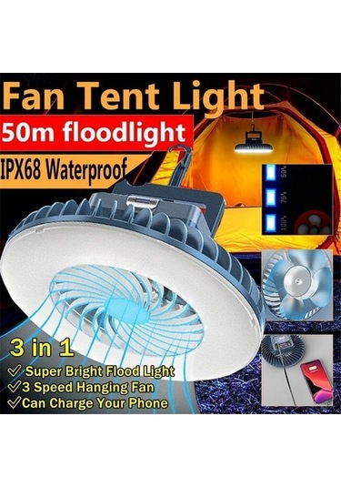 Pazly Mini Kamp Işığı Ve Fan, Usb Şarjlı Acil Durum Işığı, Kamp Çadır Işığı, Mavi Mavi