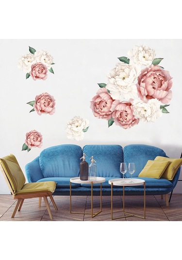 Ruicoo Kendinden Yapışkanlı Şık Peony Duvar Çıkartması - Su Geçirmez & Çıkarılabilir 60x45cm Koyu Pembe